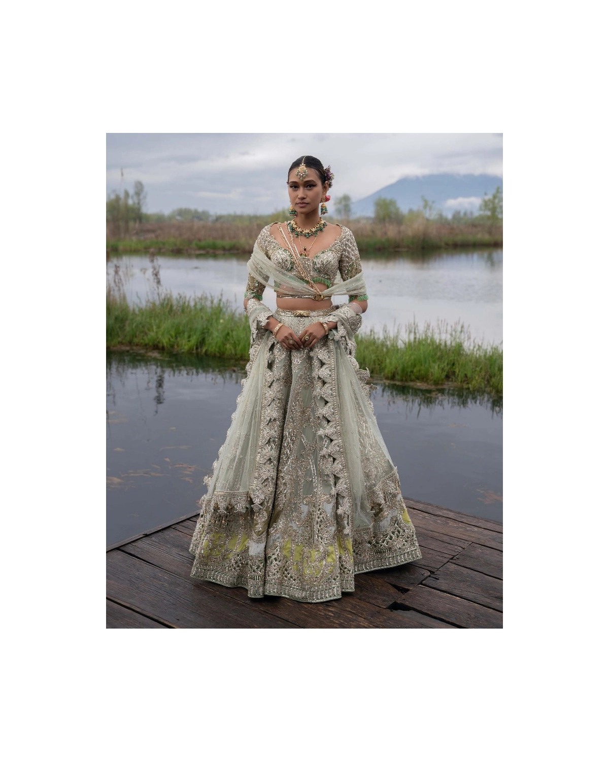 Jada Sage Green-based, Multicoloured Lehenga Set With Sequins