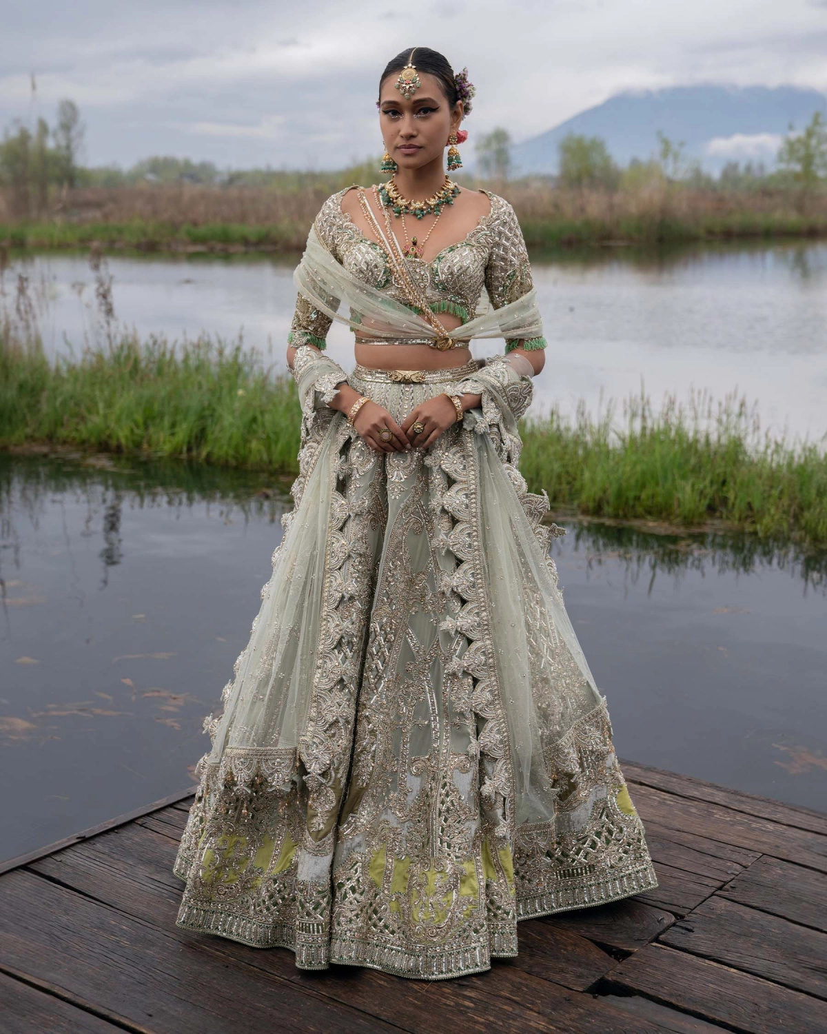 Jada Sage Green-based, Multicoloured Lehenga Set With Sequins