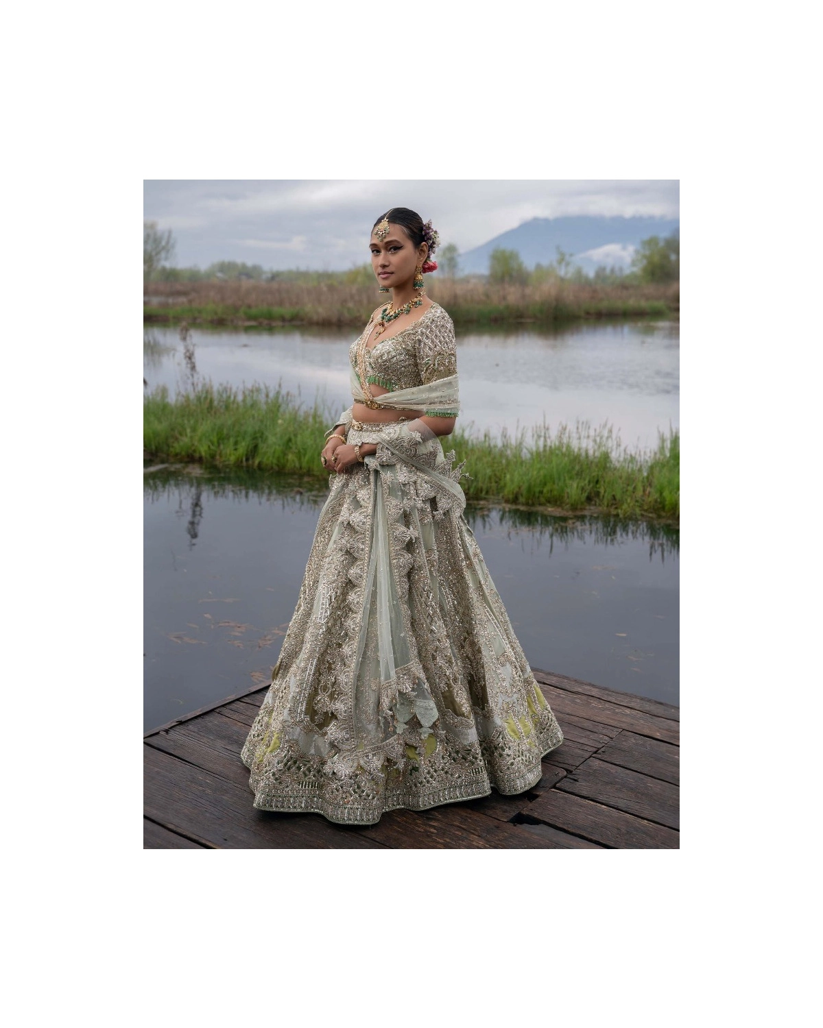 Jada Sage Green-based, Multicoloured Lehenga Set With Sequins