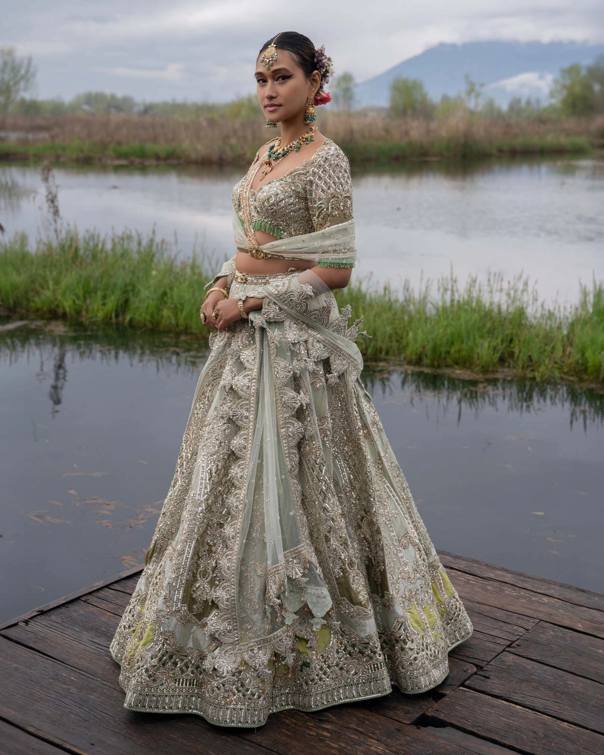 Jada Sage Green-based, Multicoloured Lehenga Set With Sequins
