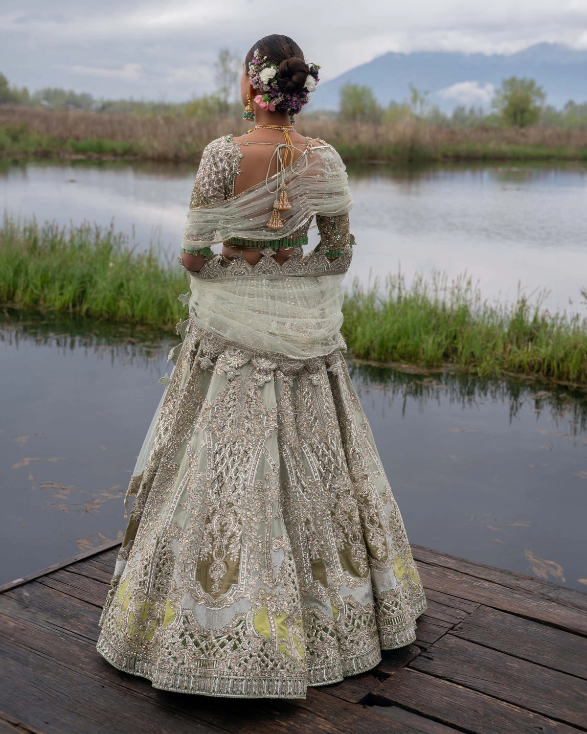 Jada Sage Green-based, Multicoloured Lehenga Set With Sequins
