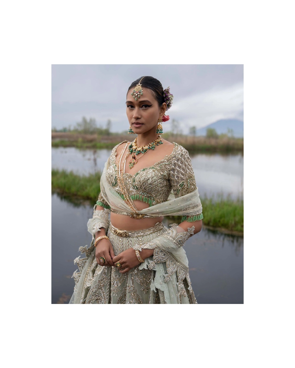 Jada Sage Green-based, Multicoloured Lehenga Set With Sequins