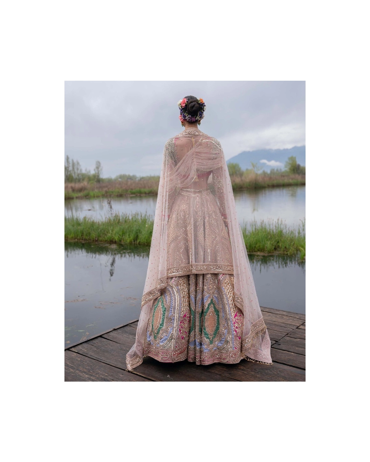 Jacqueline Rose Quartz Pink-based, Multicoloured Lehenga Set With Tulle Drape