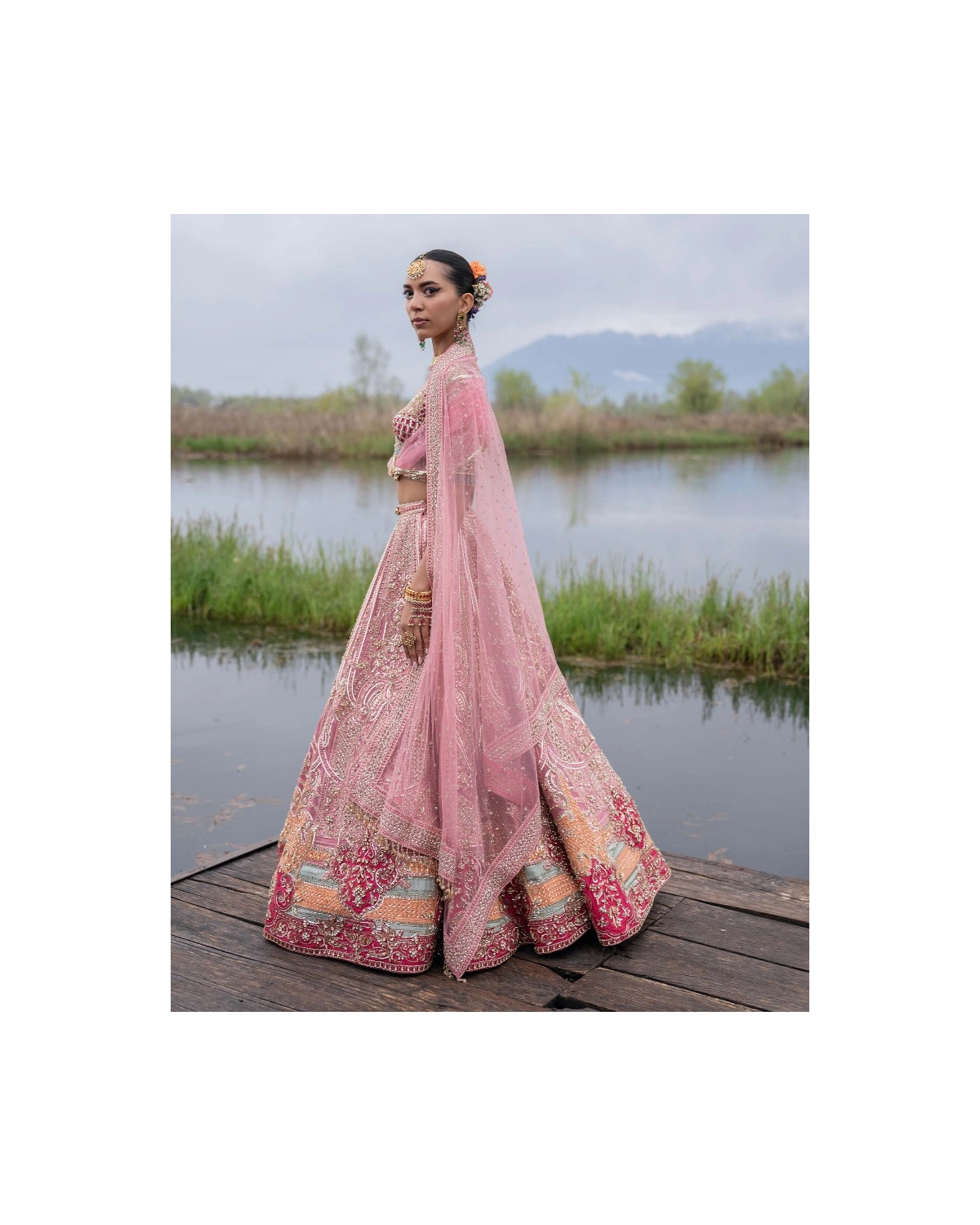 Isla Geranium Pink-based, Multicoloured Lehenga Set