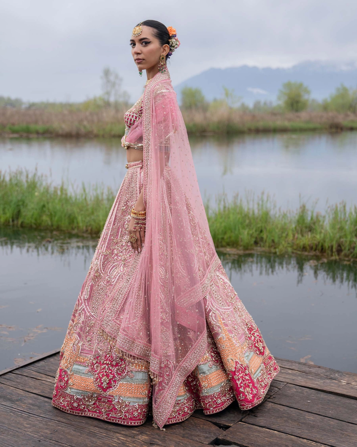 Isla Geranium Pink-based, Multicoloured Lehenga Set