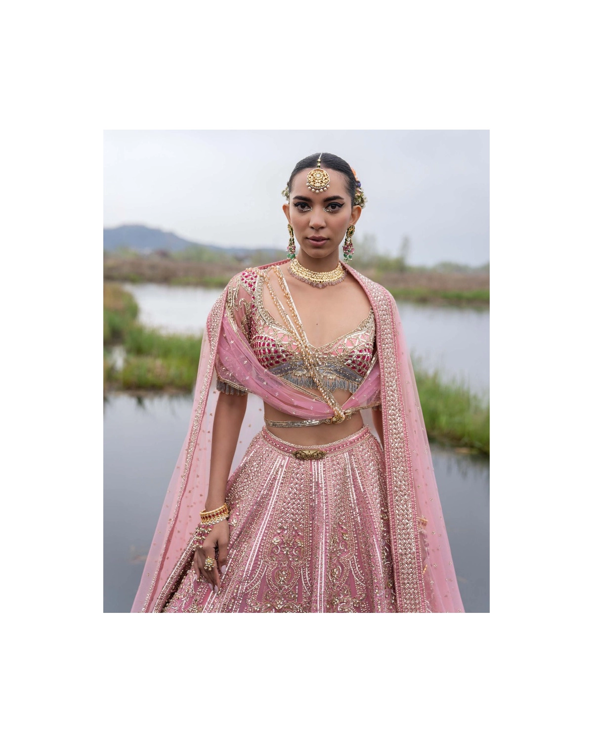 Isla Geranium Pink-based, Multicoloured Lehenga Set