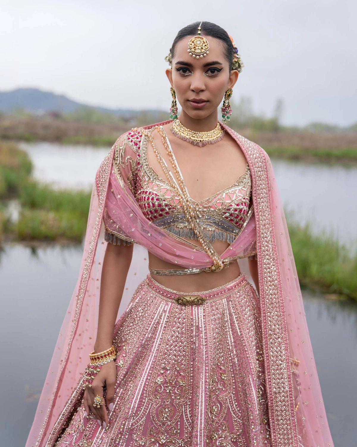 Isla Geranium Pink-based, Multicoloured Lehenga Set