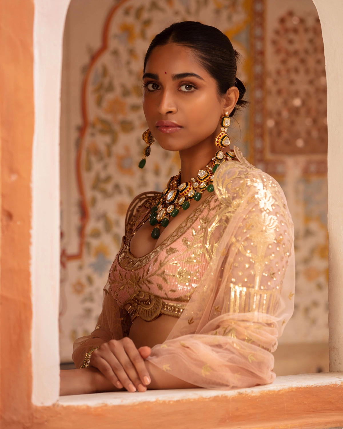 Jordan Lehenga Set English Rose Pink Light Gold Architectural