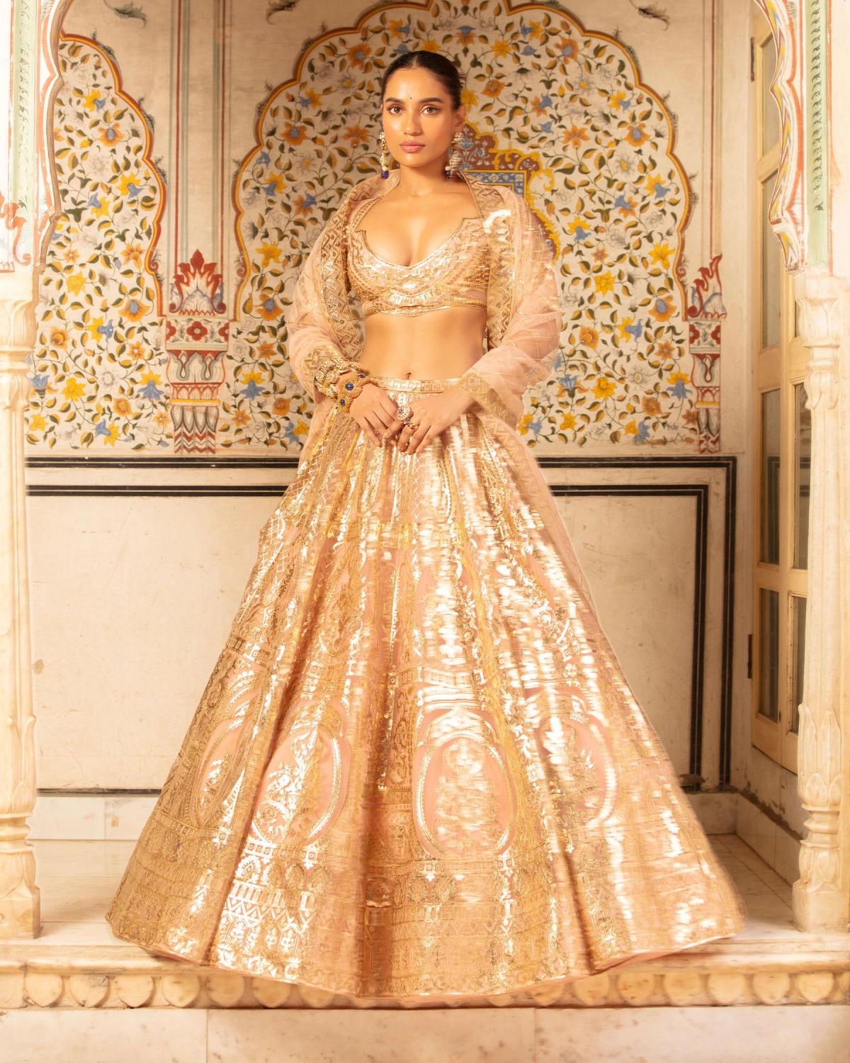 Joanna Lehenga Set English Rose Pink Light Gold Regal Motifs