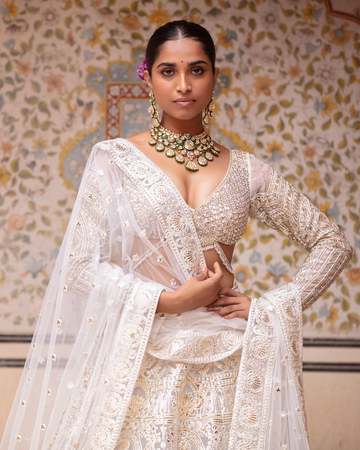 Estella Ivory-based, Light Gold Lehenga Set With Sequins And Tassels