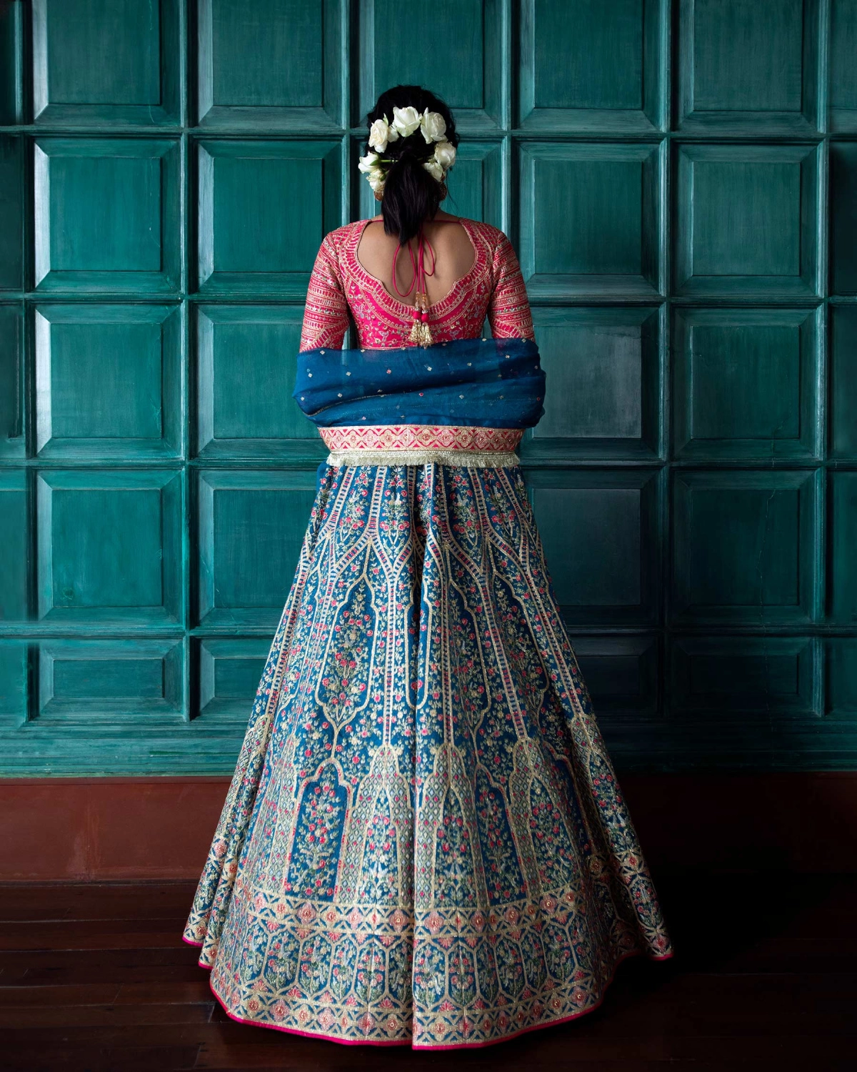 Patrice Cobalt Blue Lehenga Set Adorned With Floral