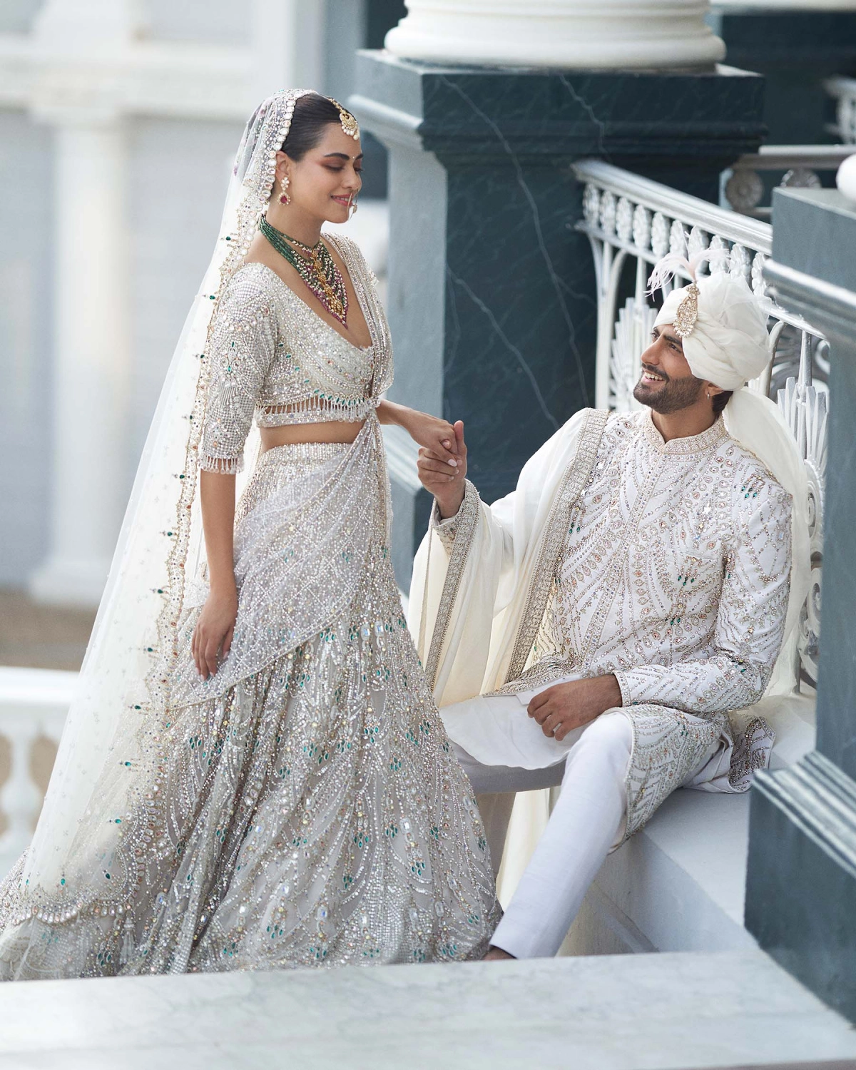 Abrielle Ivory Lehenga Set Skirt Replete With Silver Embroidery