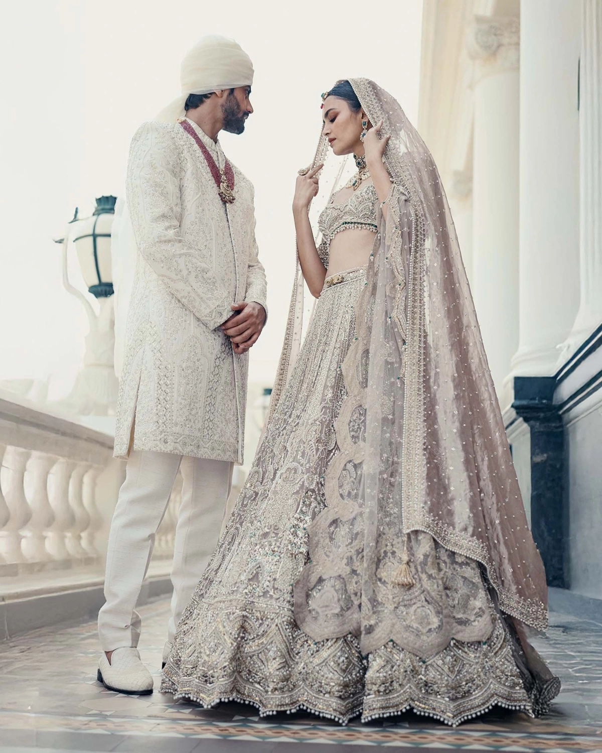 Alexandrine Faded Powder Pink-based Lehenga Set With Pearl Tassel Detailing