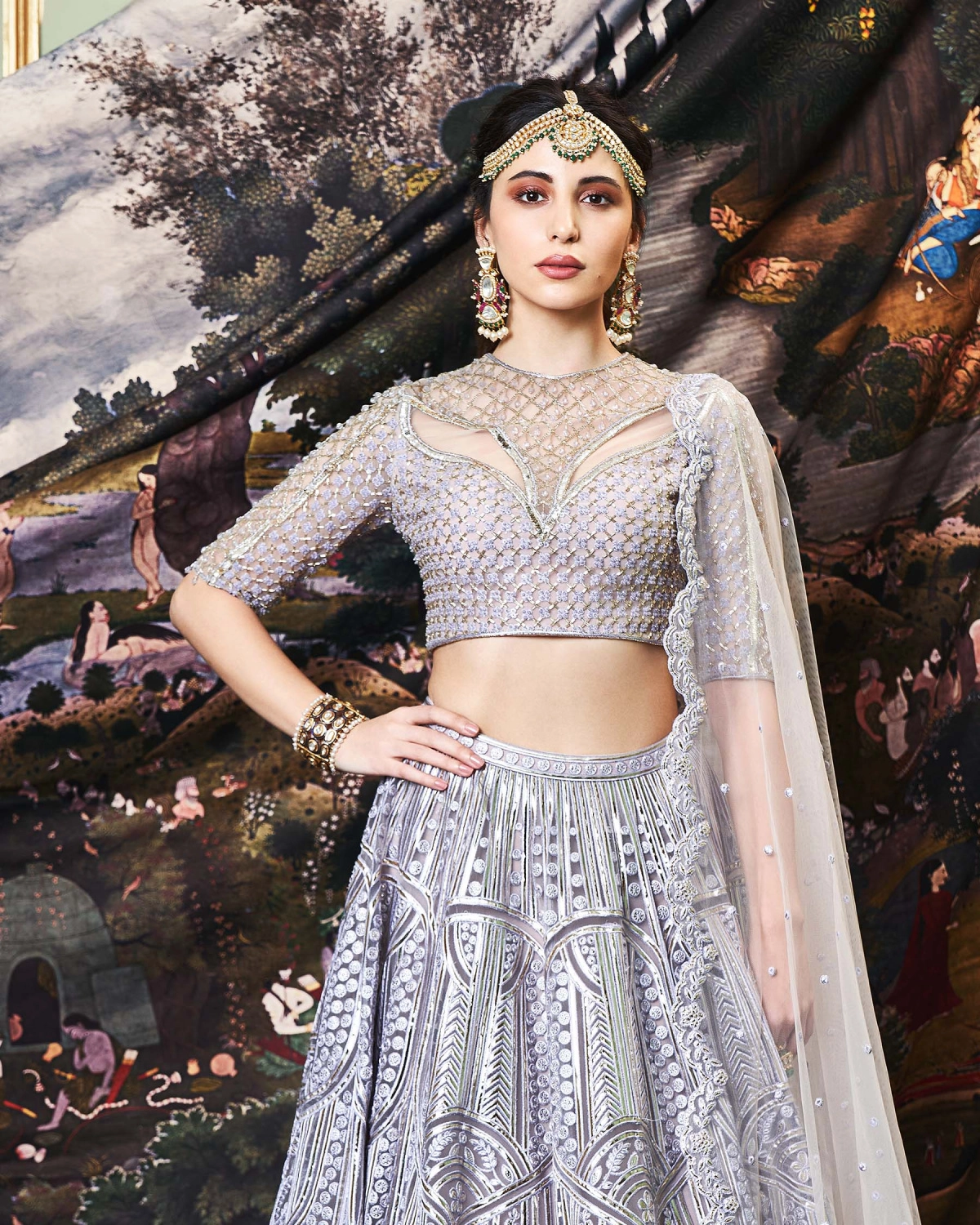 Alicia Light Grey, Tulle Lehenga Set
