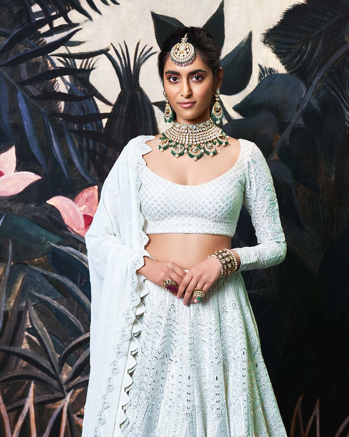 Allie Ivory Georgette Lehenga Set With Silver Foil Work
