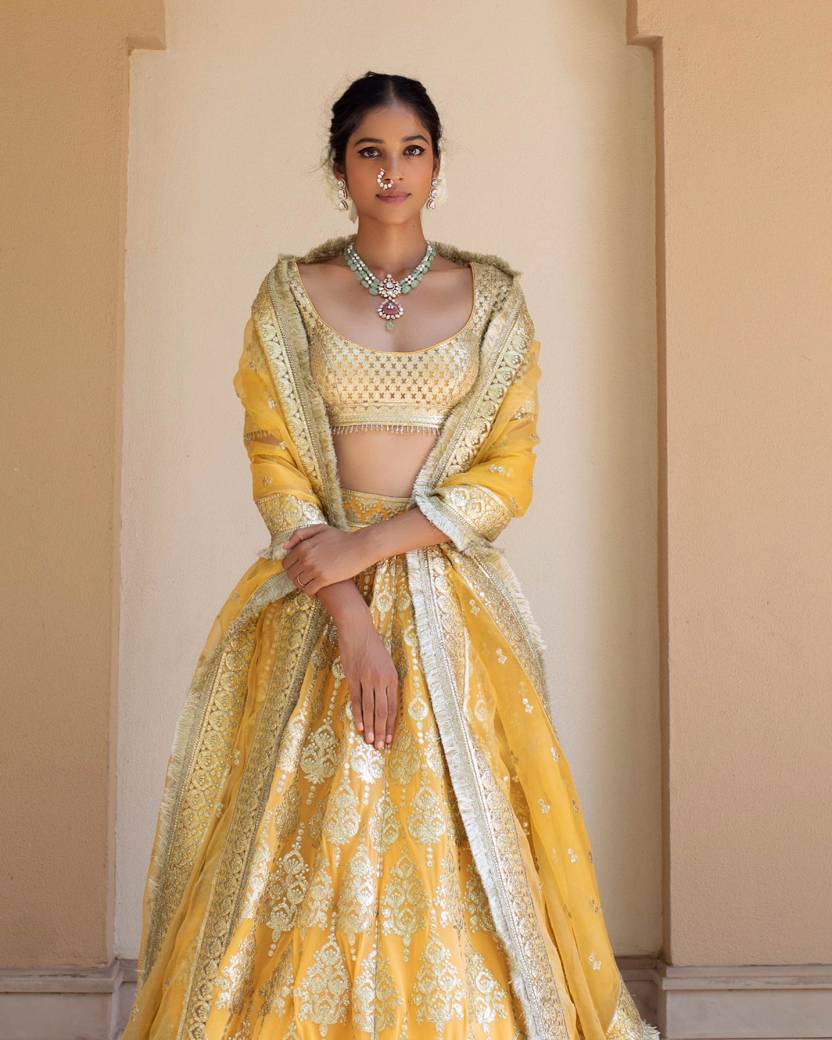 Fabienne Yellow Chrome Applique Lehenga Set Replete With Ethnic Motifs