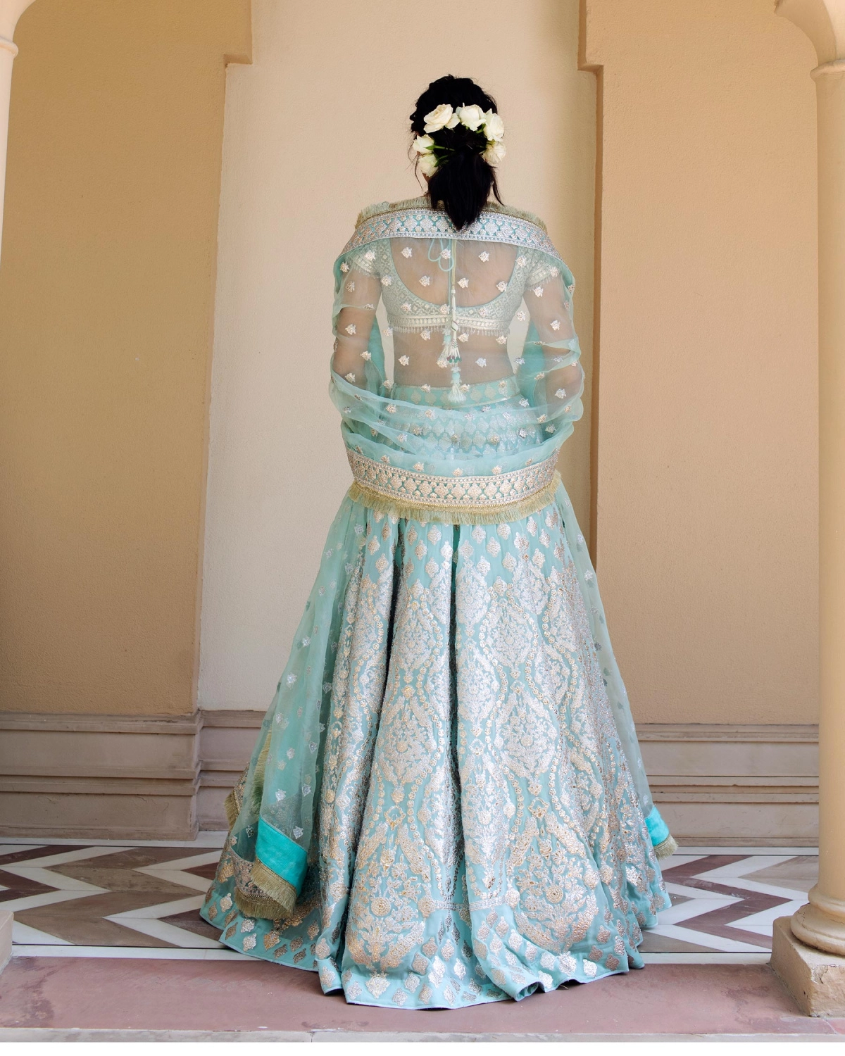 Seychelle Pastel Blue Chrome Applique Lehenga Set