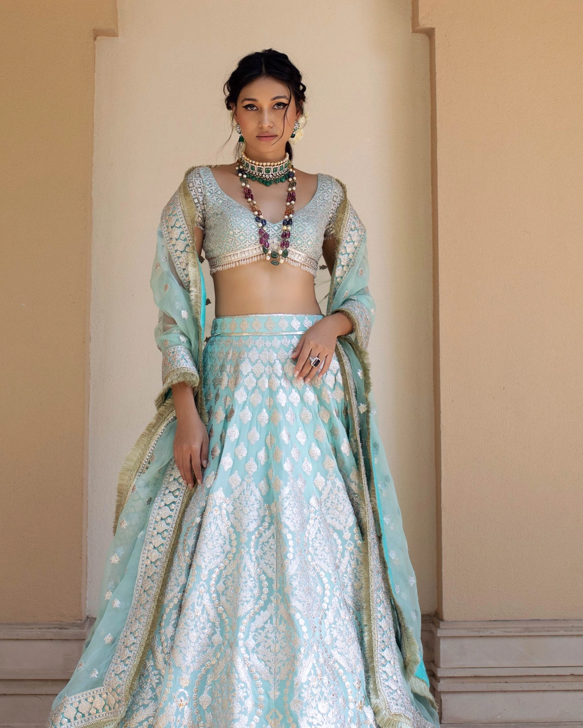 Seychelle Pastel Blue Chrome Applique Lehenga Set