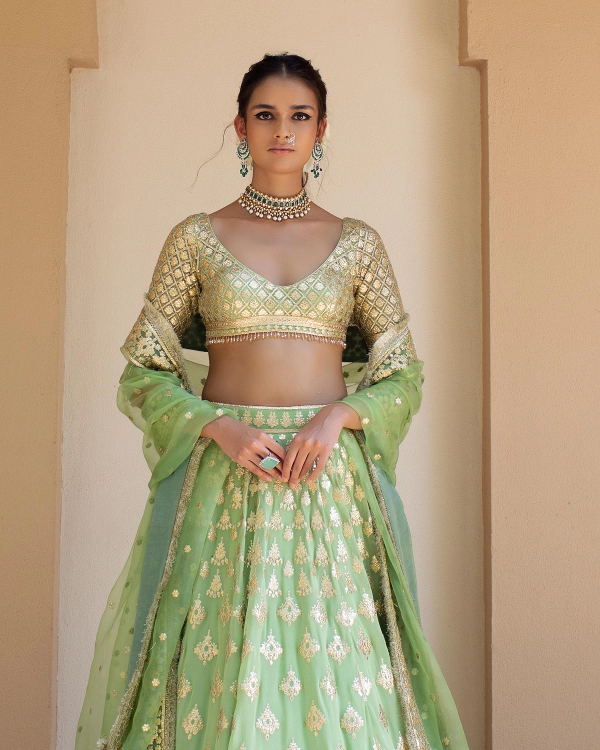 Yvette Light Green Chrome Applique Lehenga Set