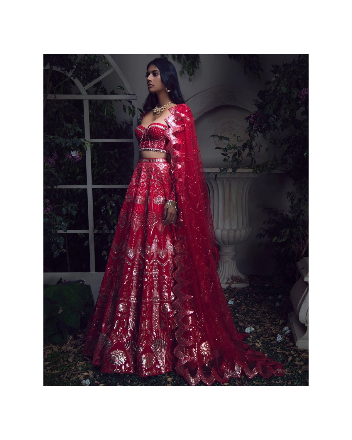 Nataly Chrome Applique Red Lehenga Set