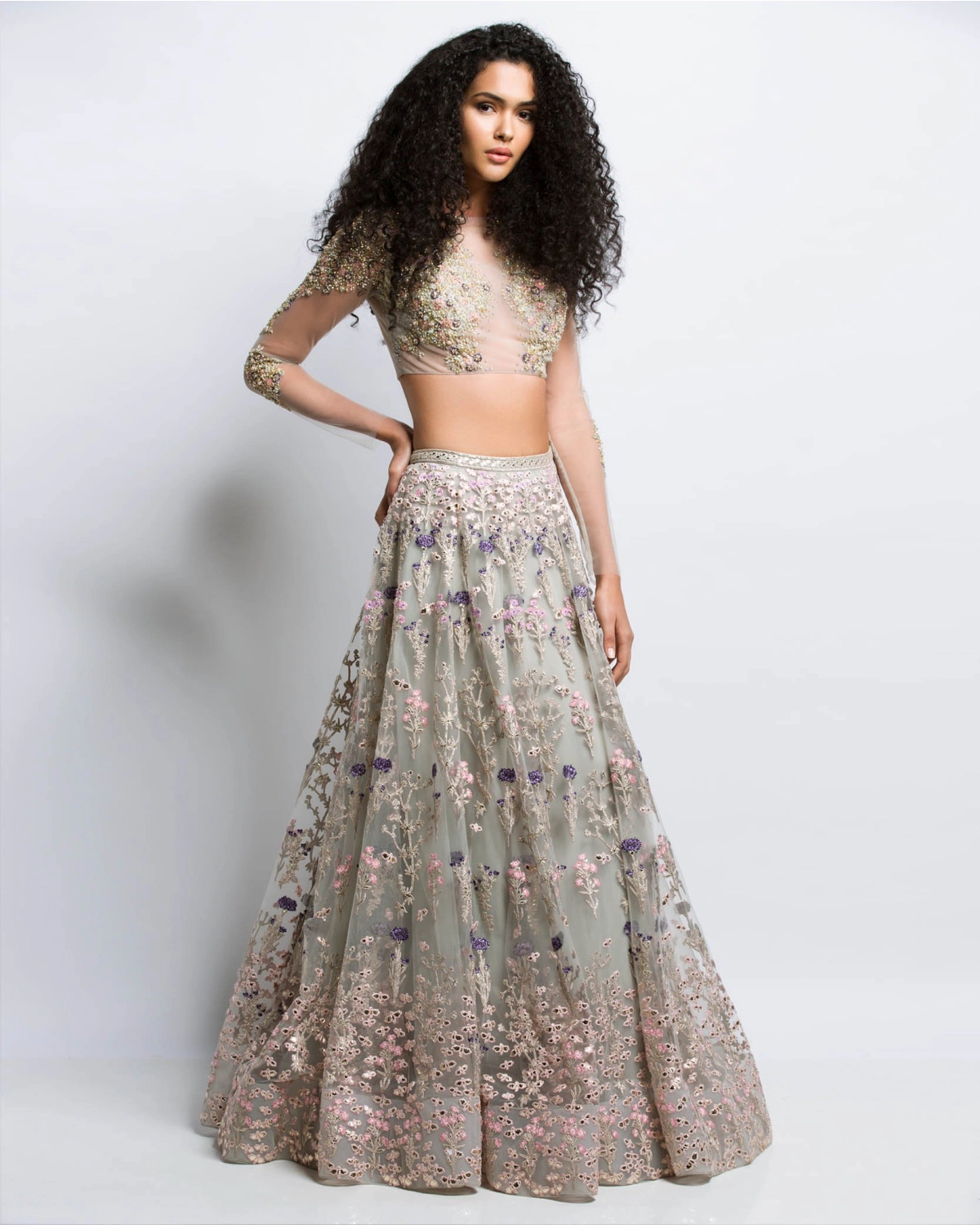 Anjela Grey Embroidered Lehenga