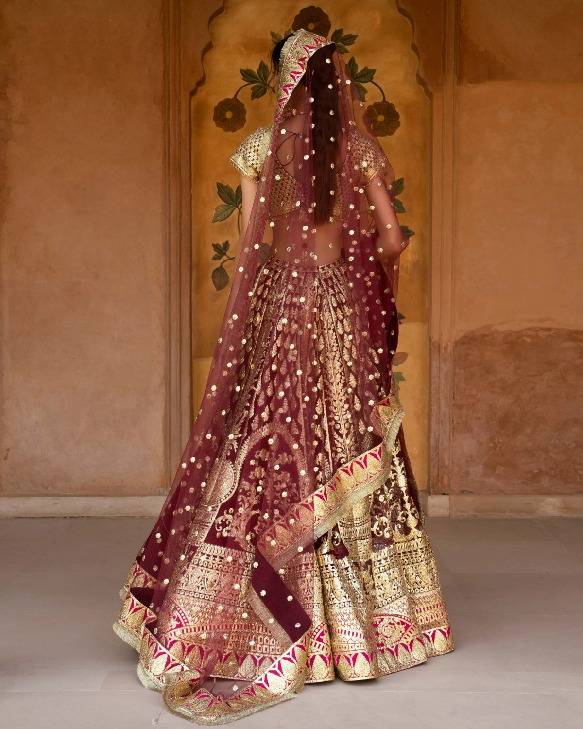 Aurelie Maroon-based Chrome Applique Lehenga Set