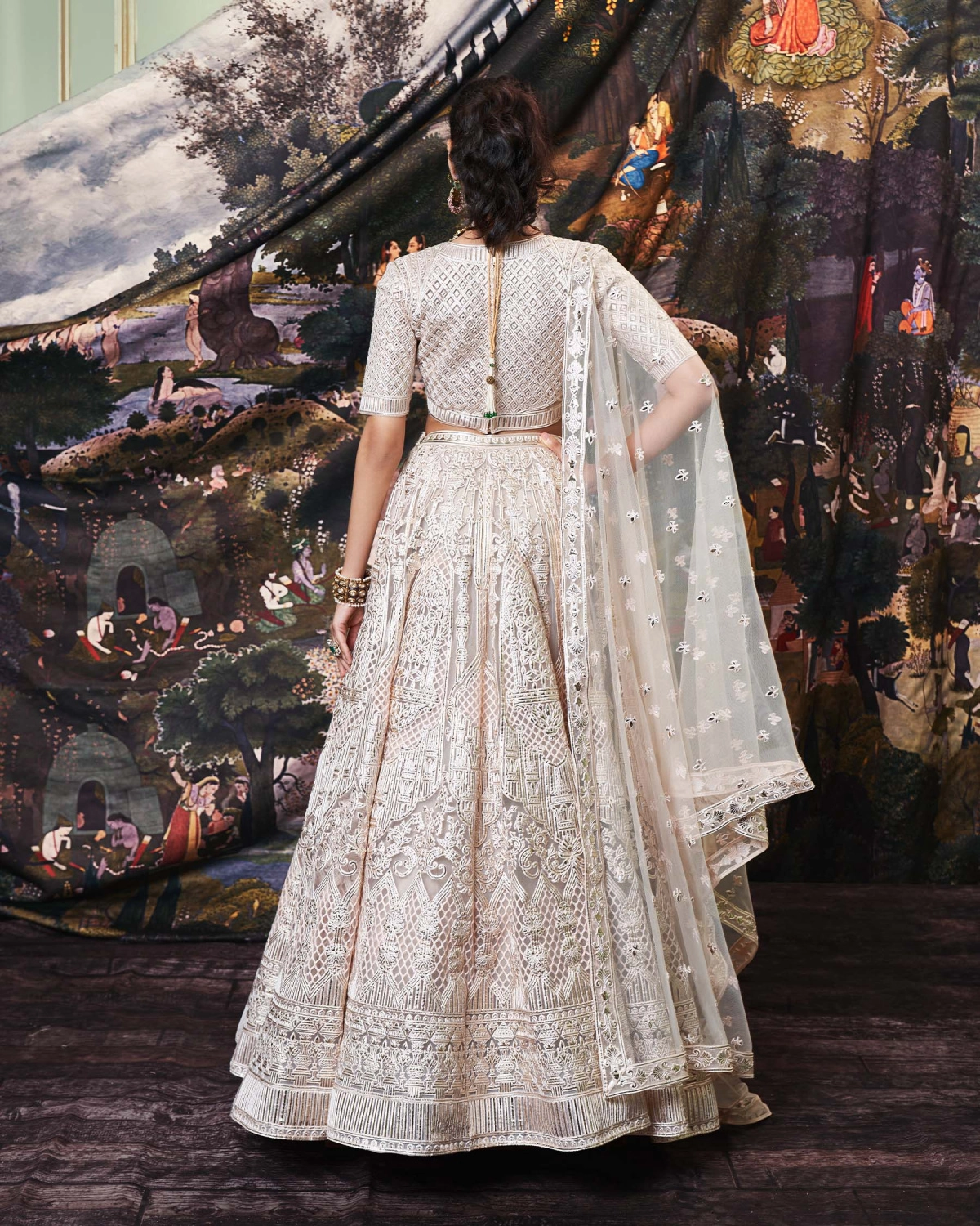 Bianca Light Beige, Tulle Lehenga Set