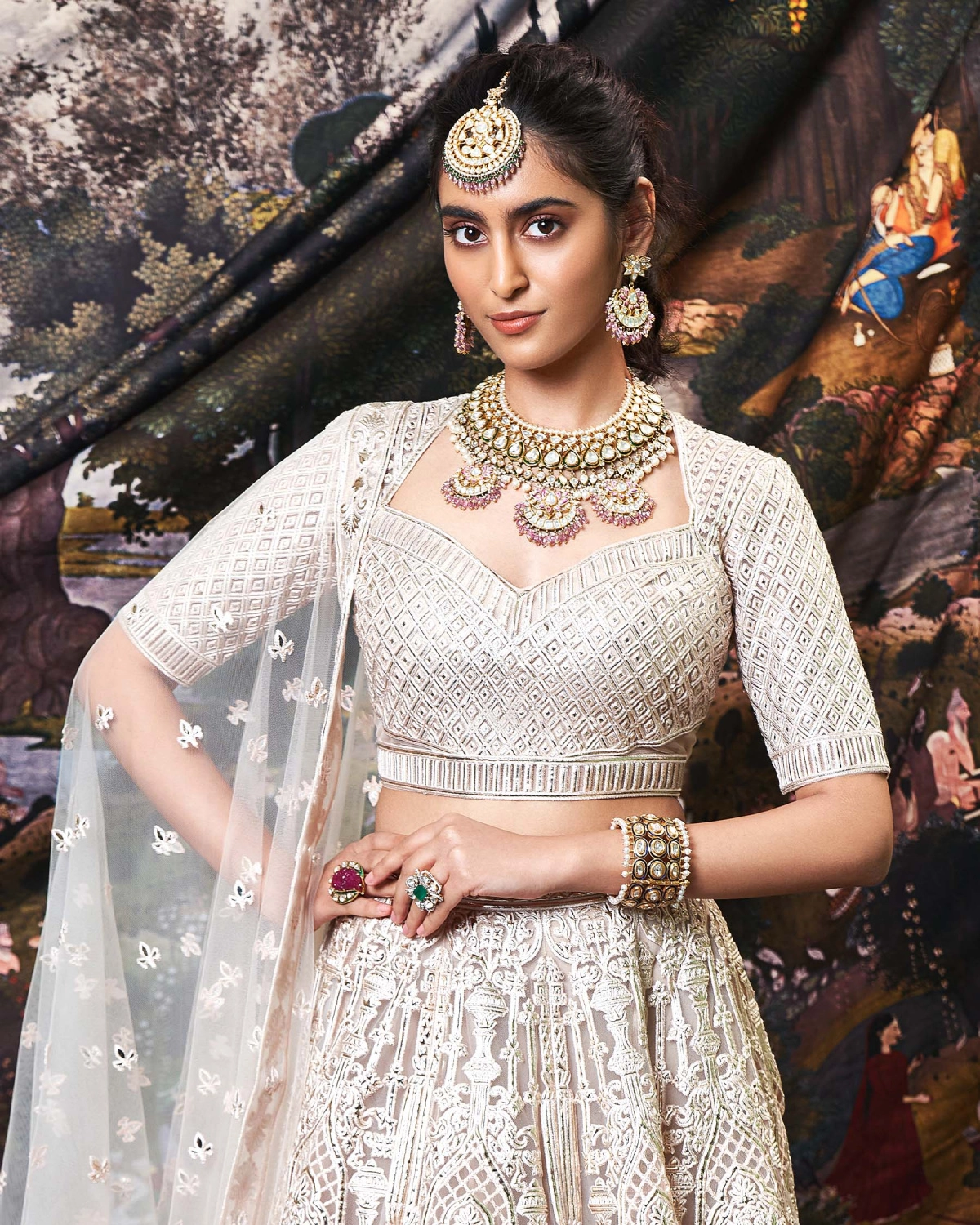 Bianca Light Beige, Tulle Lehenga Set