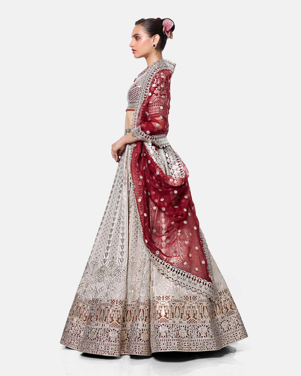 Burgundy Ivory Lehenga