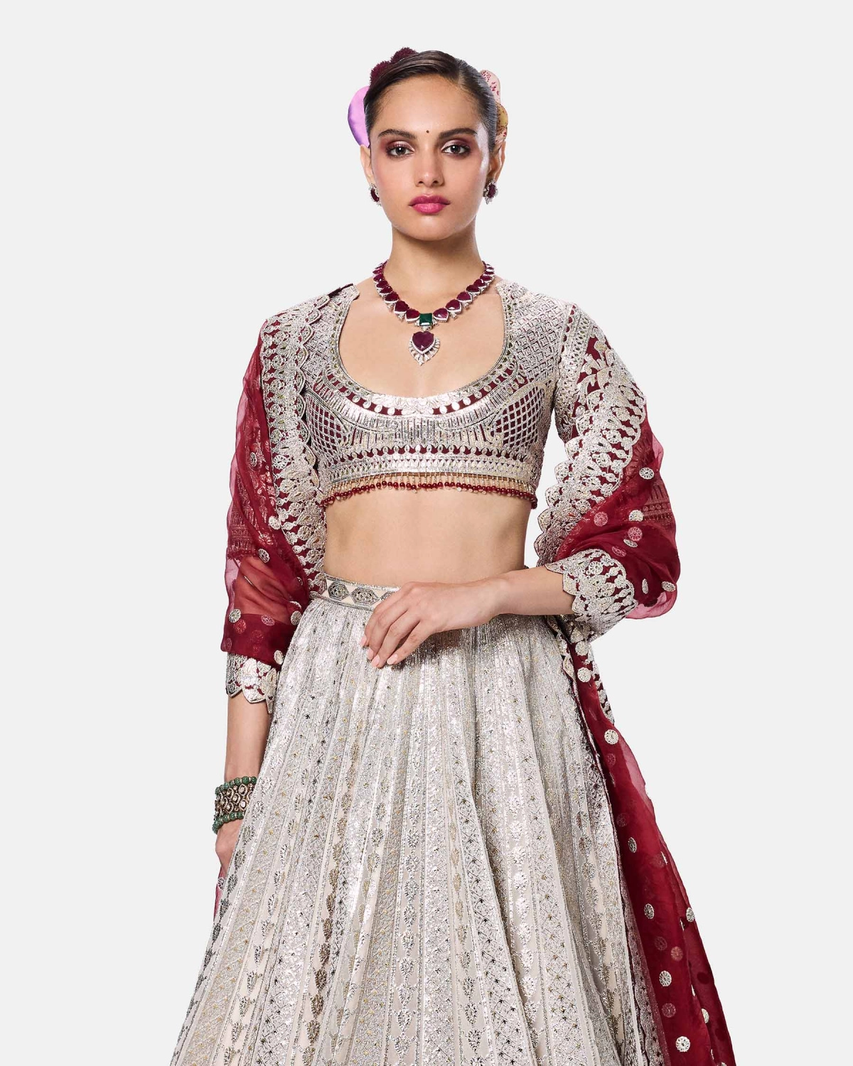 Burgundy Ivory Lehenga