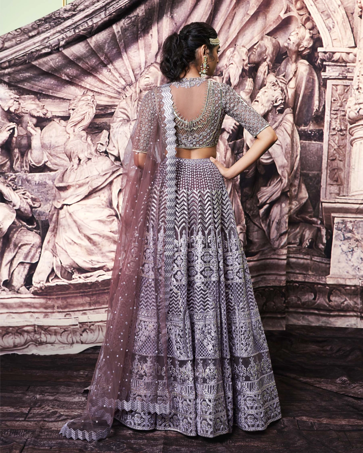 Celeste Dark Mauve Tulle Lehenga Set