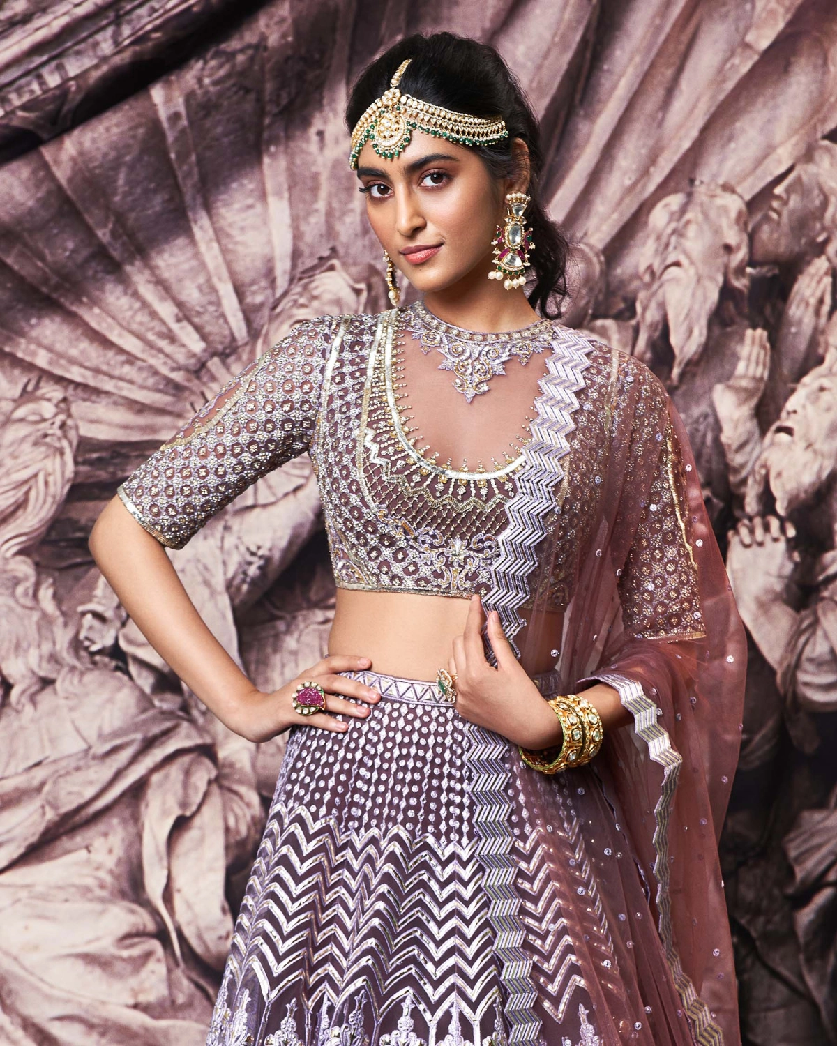 Celeste Dark Mauve Tulle Lehenga Set