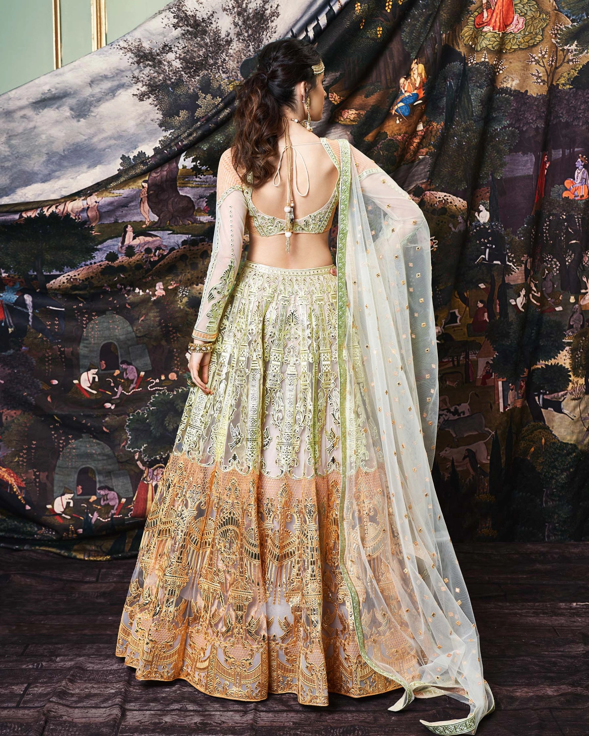 Danielle Light Beige-based, Tulle Lehenga Set