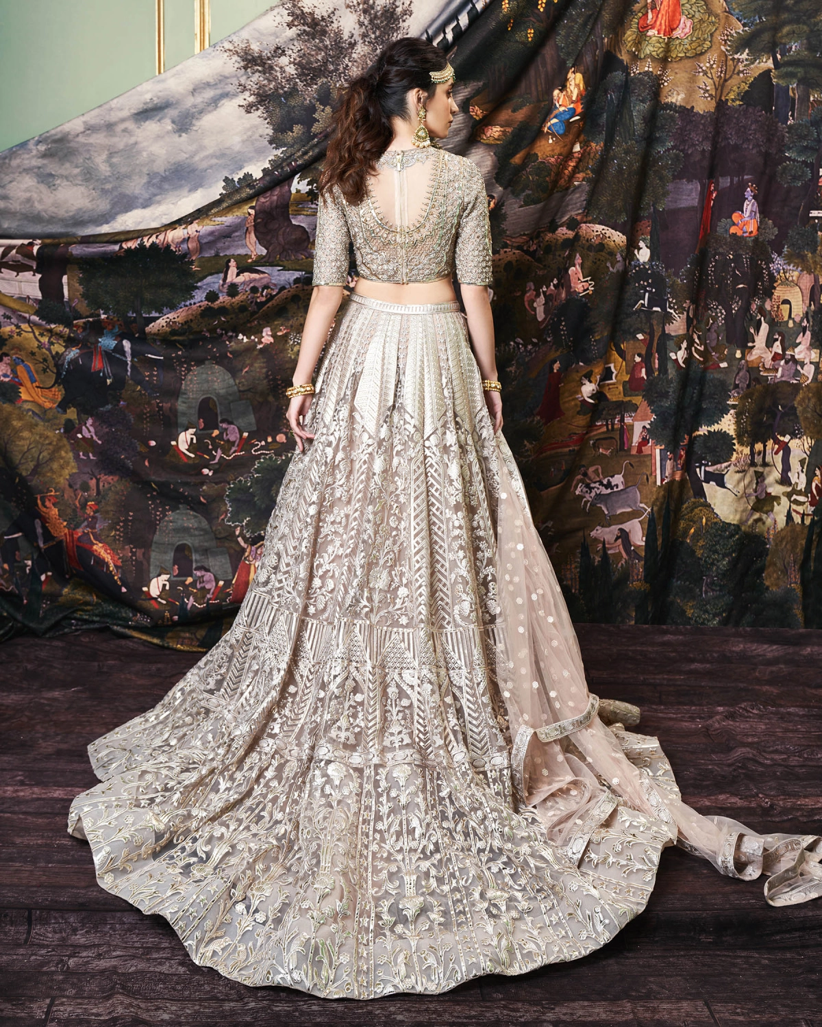 Demi Beige-hued, Trail Lehenga Set