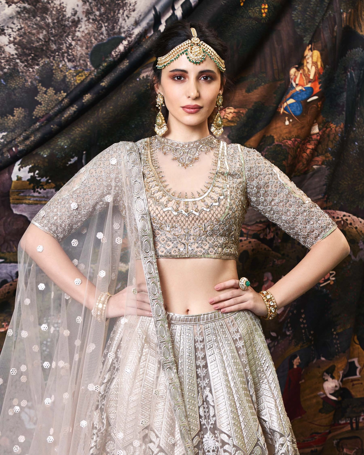Demi Beige-hued, Trail Lehenga Set