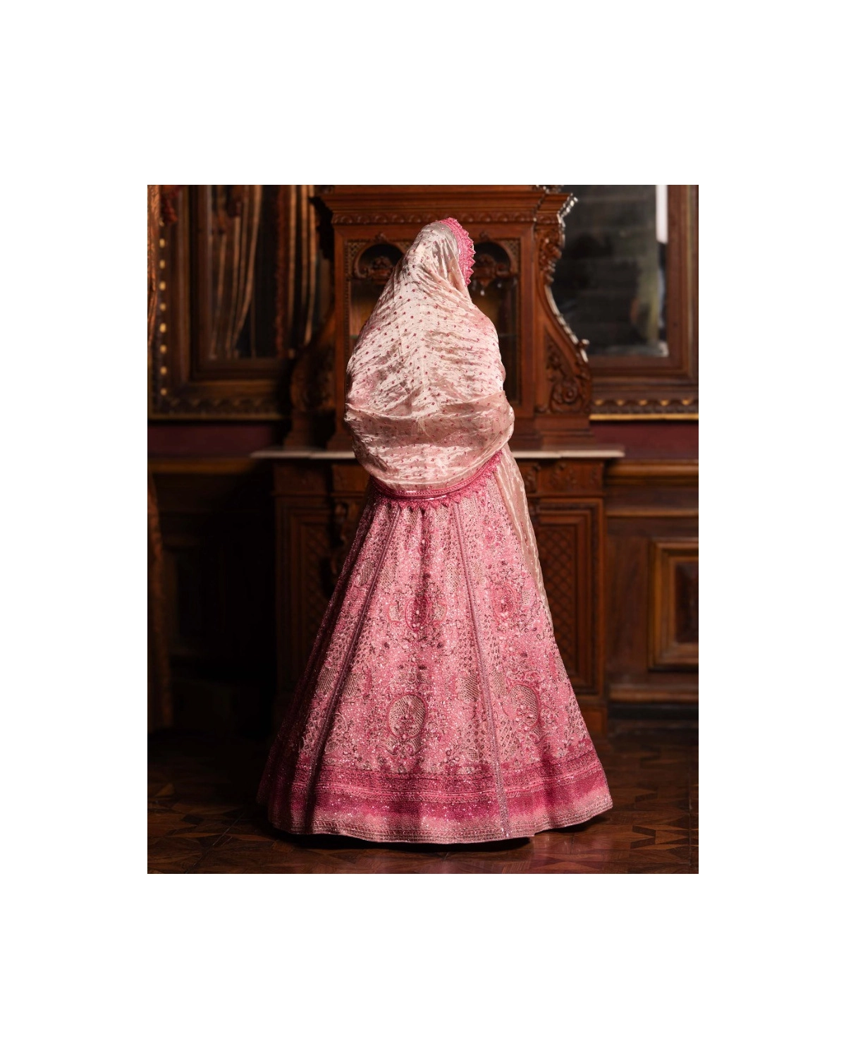 Adelyn Carmine Rose Pink Lehenga Set Skirt Replete With Pink Thread