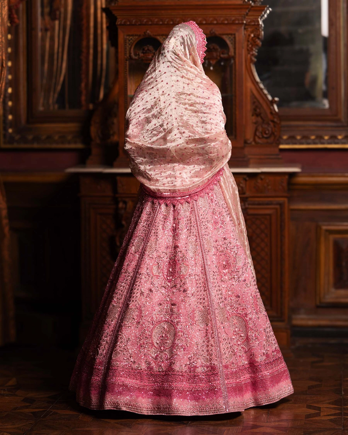 Adelyn Carmine Rose Pink Lehenga Set Skirt Replete With Pink Thread