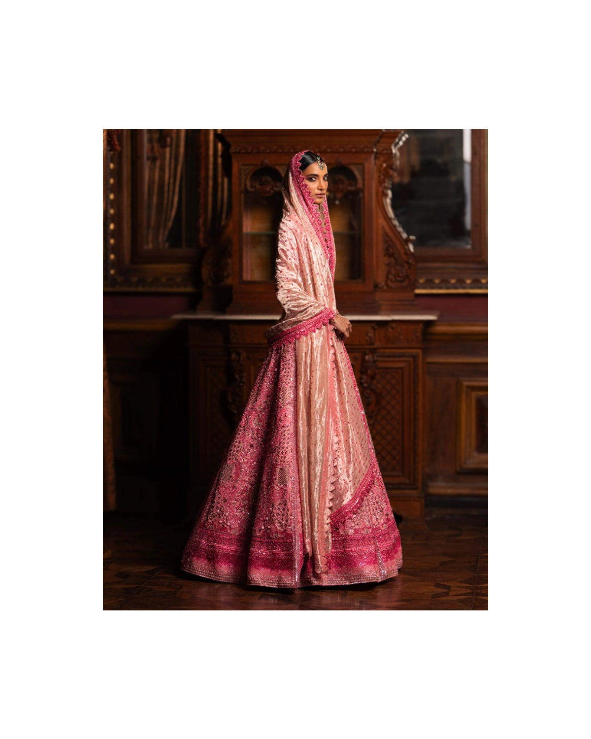 Adelyn Carmine Rose Pink Lehenga Set Skirt Replete With Pink Thread