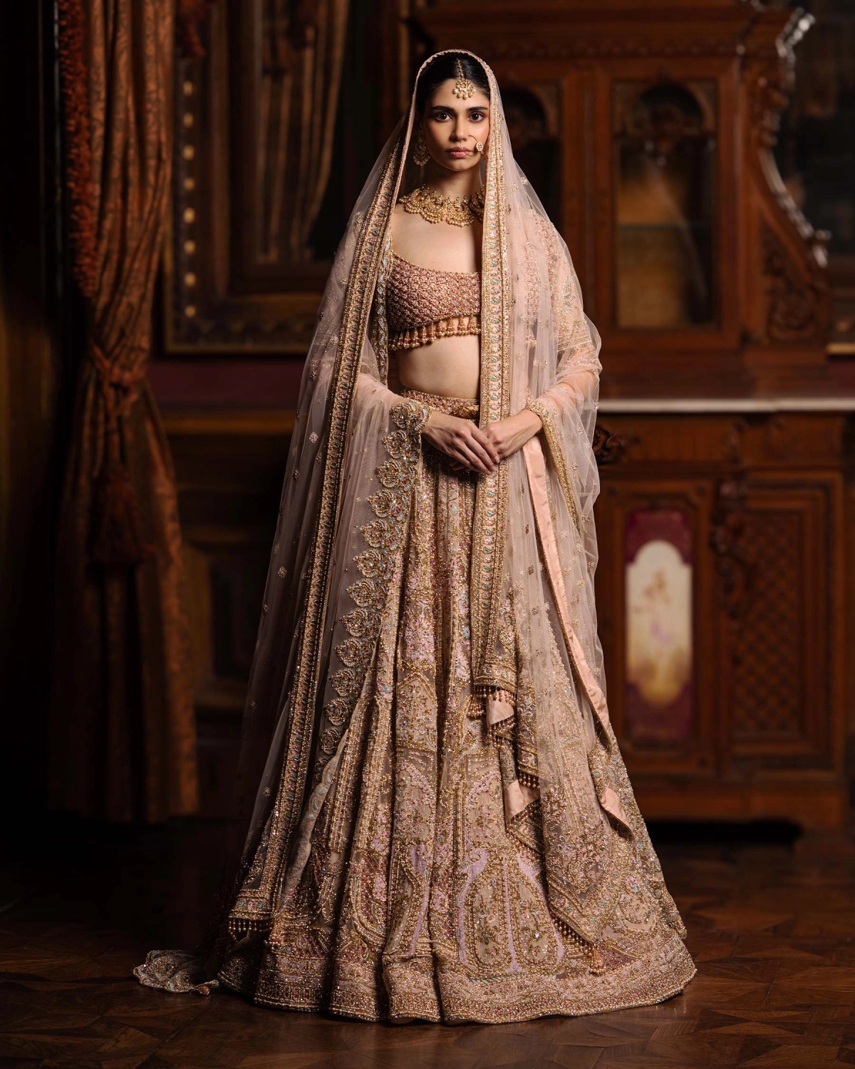 Agathe Dusty Rose Pink Lehenga Set Skirt Replete With Intricate Embroidery