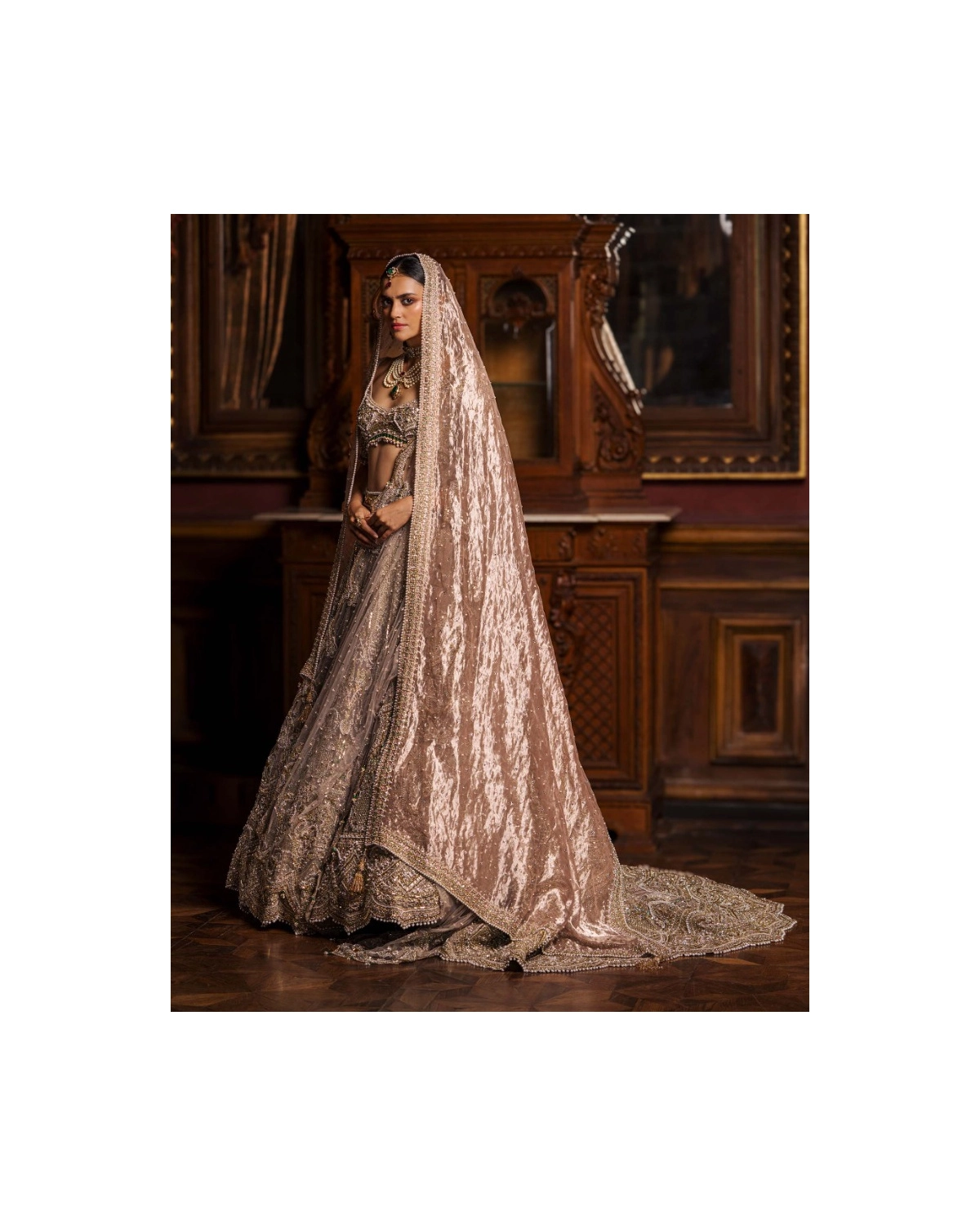 Alexandrine Faded Powder Pink-based Lehenga Set With Pearl Tassel Detailing