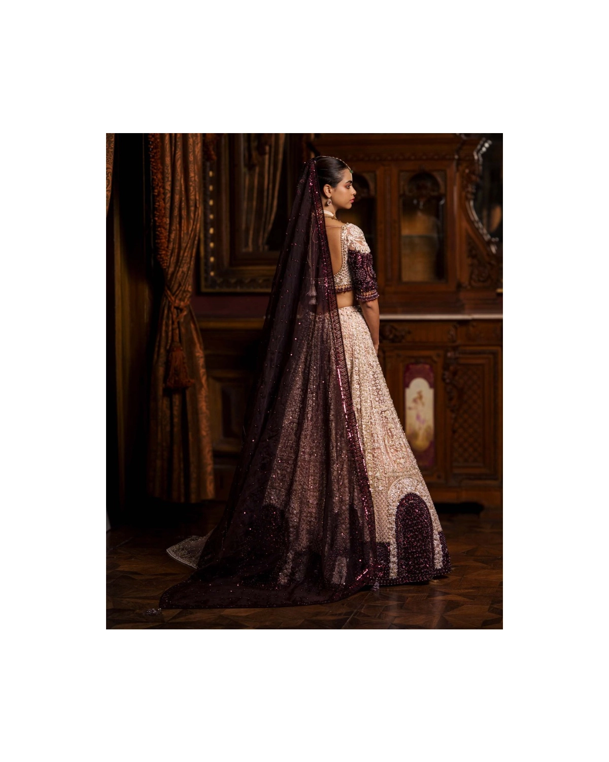 Alida Faded Rose Pink-based, Ivory, Golden And Maroon Lehenga Set