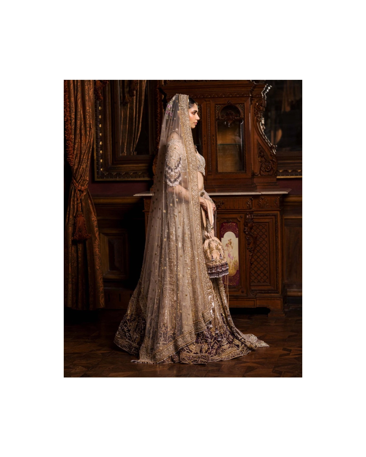 Alodie Faded Mauve-based, Ivory, Golden And Maroon Lehenga Set