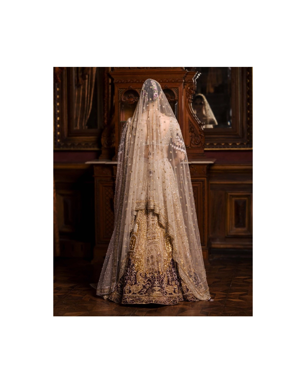 Alodie Faded Mauve-based, Ivory, Golden And Maroon Lehenga Set