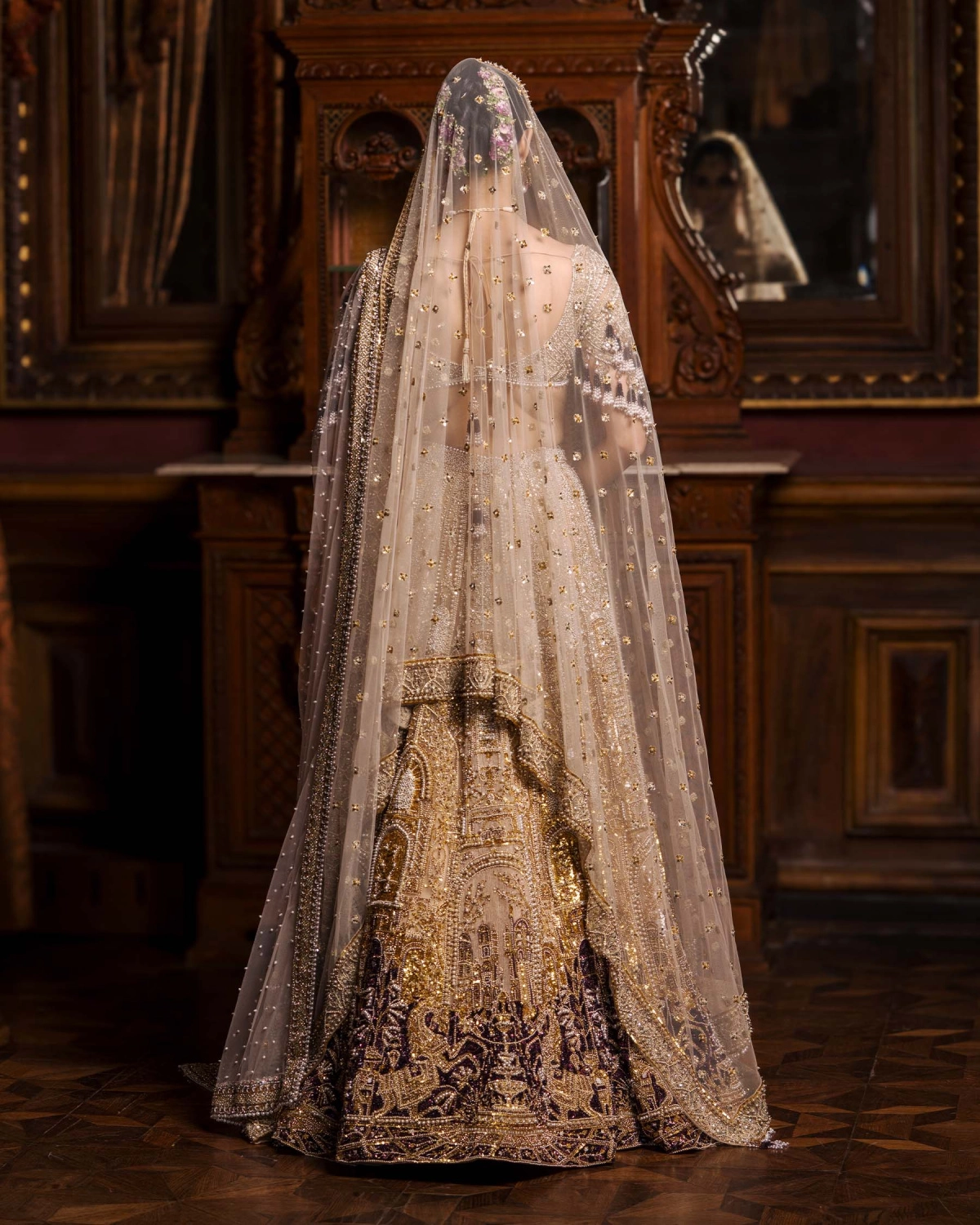 Alodie Faded Mauve-based, Ivory, Golden And Maroon Lehenga Set