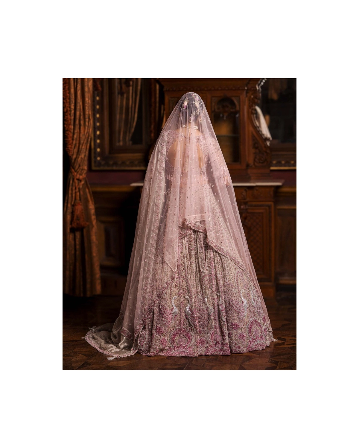 Alphosine Beige-based, Pink Lehenga Set With Intricate Embroidery