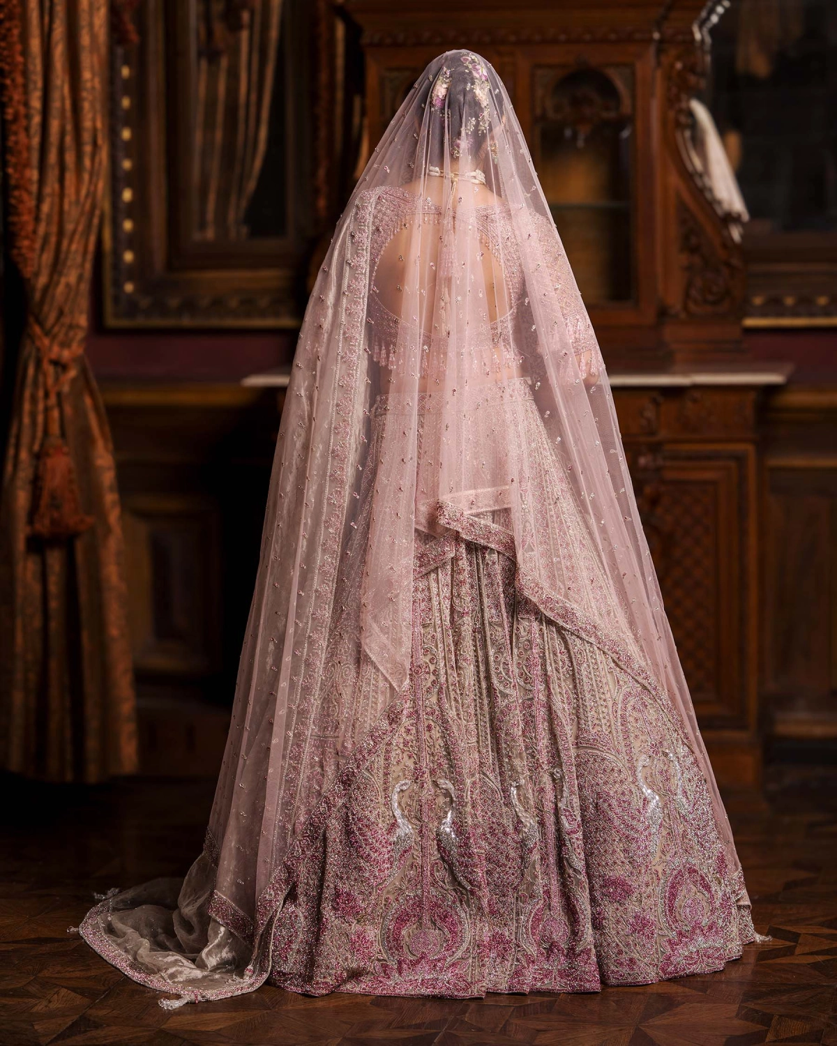 Alphosine Beige-based, Pink Lehenga Set With Intricate Embroidery