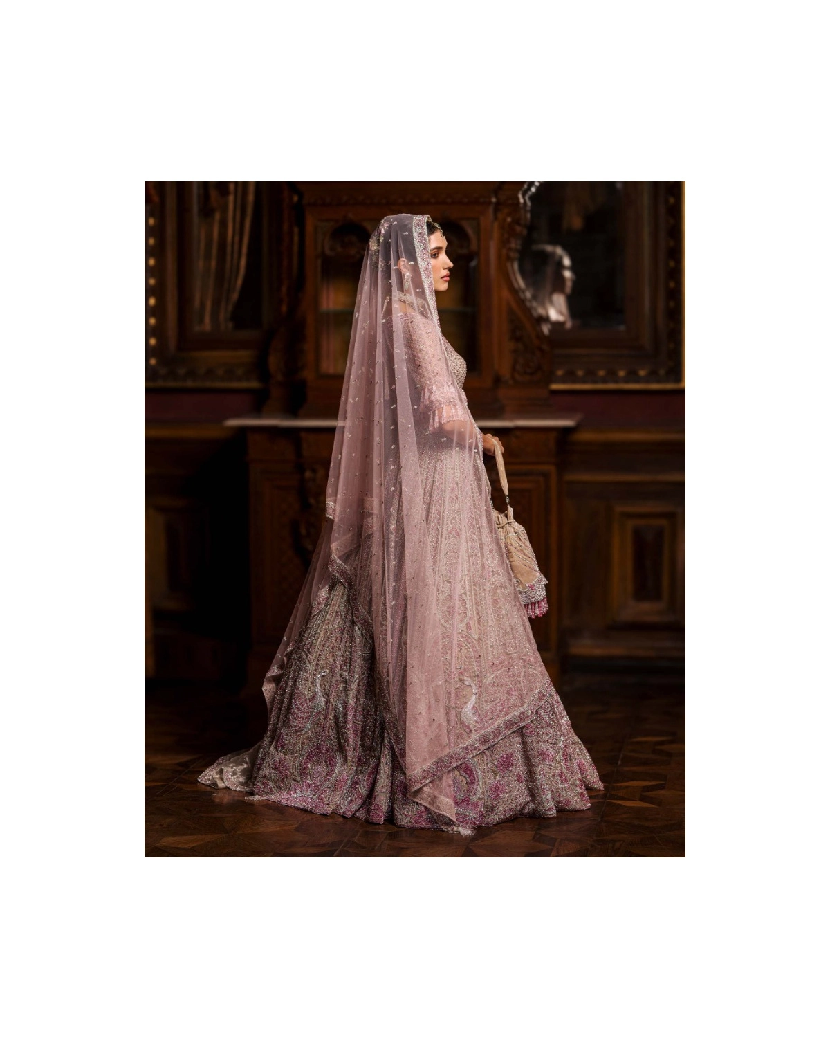 Alphosine Beige-based, Pink Lehenga Set With Intricate Embroidery