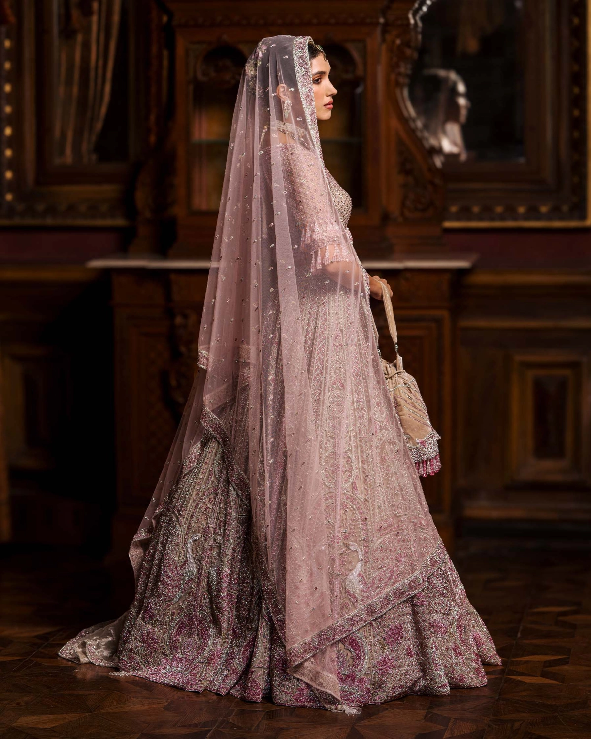 Alphosine Beige-based, Pink Lehenga Set With Intricate Embroidery