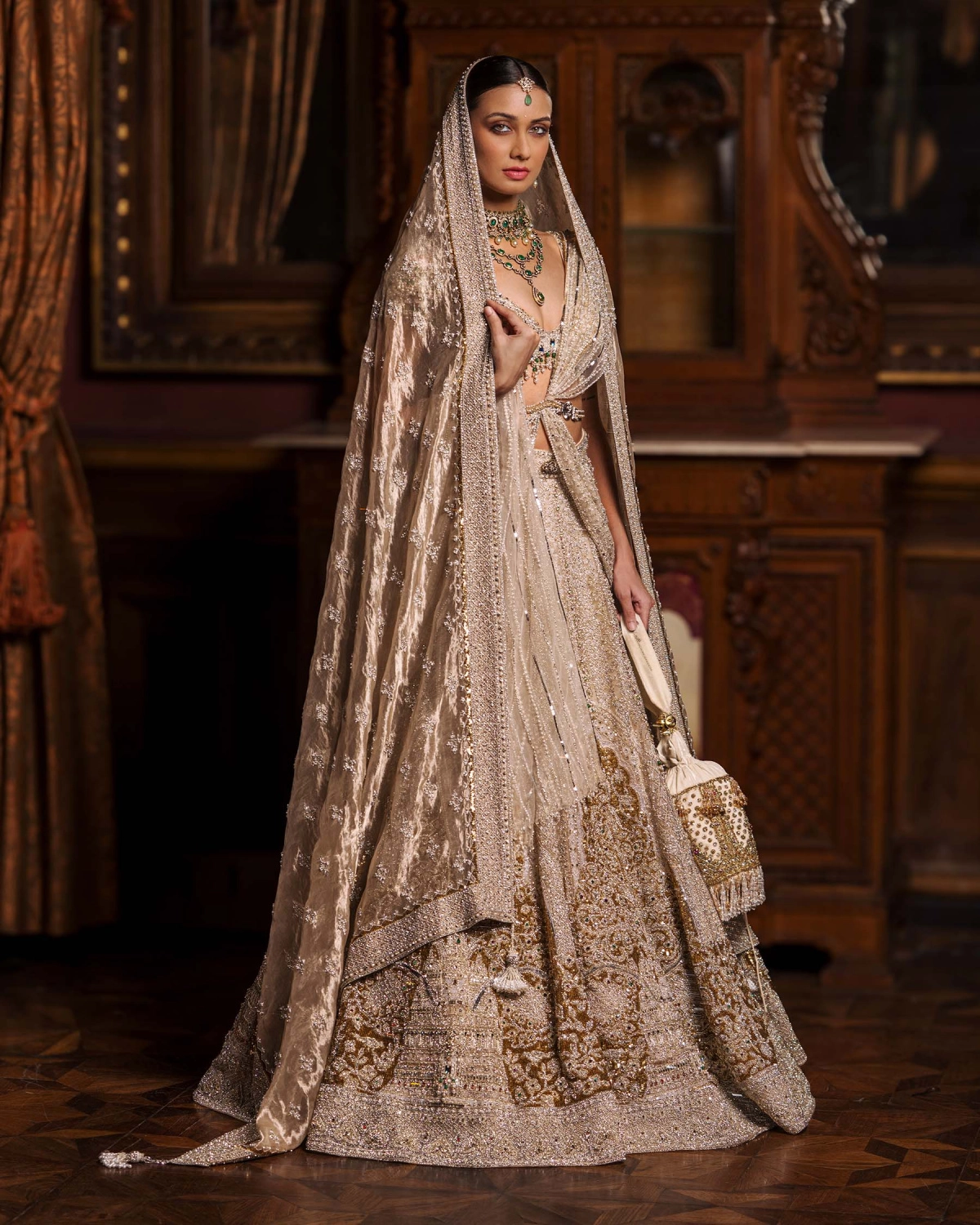 Daisy Beige & Golden Lehenga Set With Intricate Embroidery