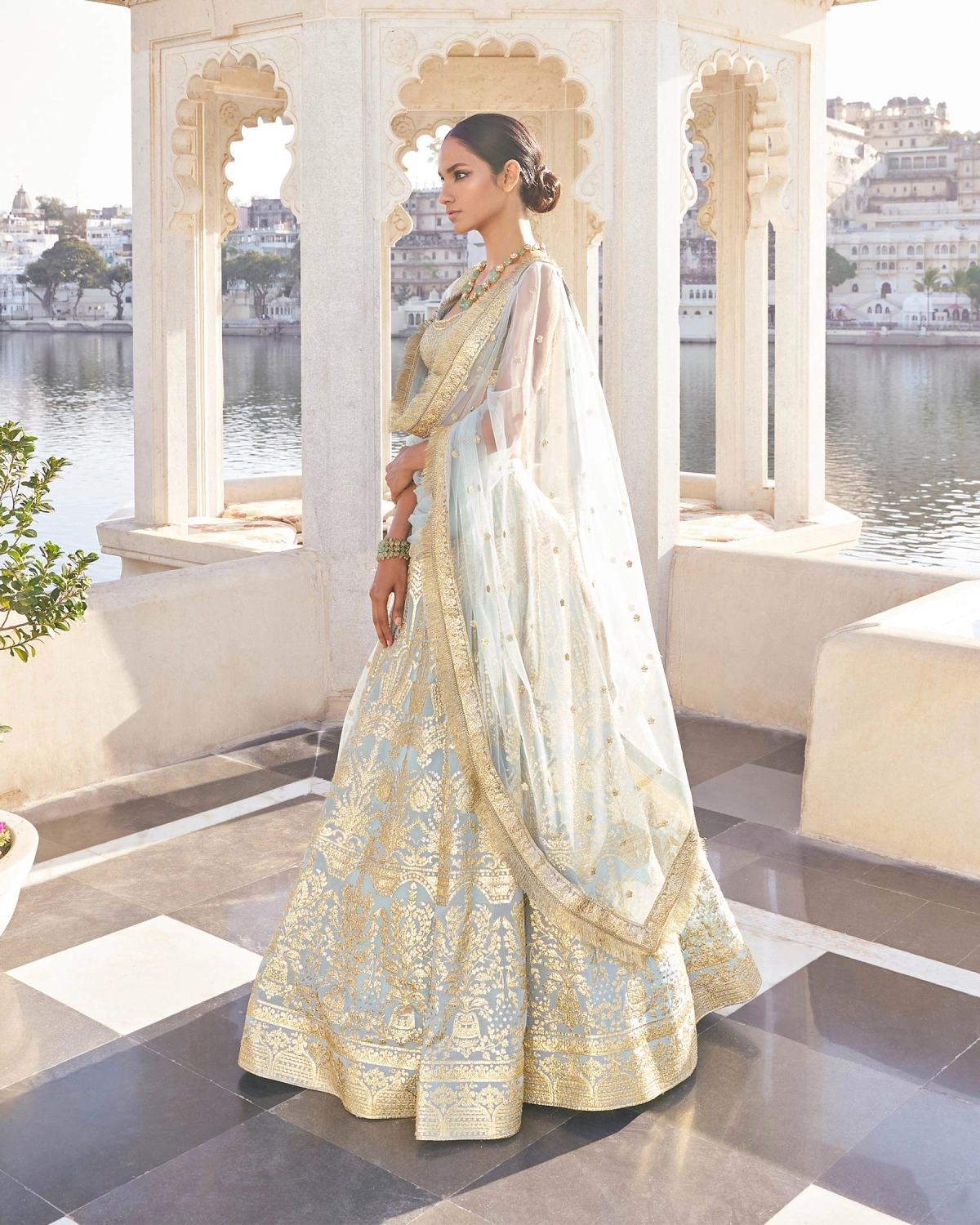 Havya Powder Blue-based, Chrome Applique Georgette Lehenga Set